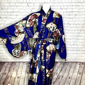 Smithsonian Institution Blue Cotton Japanese Kimono Made in Japan Size L